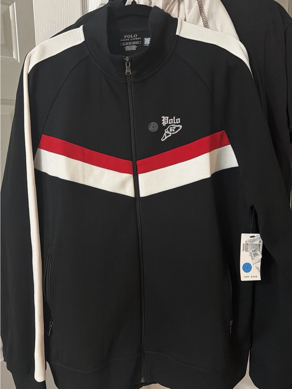 Polo by Ralph Lauren Black Track Jacket with Red and White Chevron